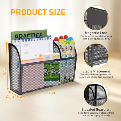 Magnetic Pencil Holder-Magnetic Basket for Fridge 3-Grid Mesh Magnetic Pen Holder for Refrigerator