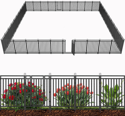 Decorative Garden Fence Metal Dog Fence Outdoor for Yard, 92ft (L) × 40in (H), 35 Panels + 5 Gates