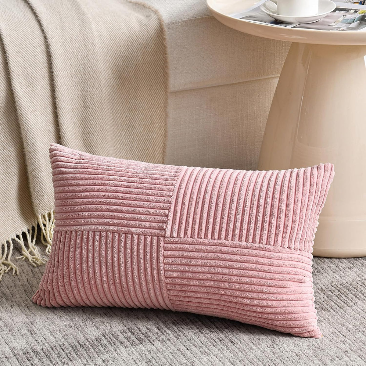 Fancy Homi 2 Packs Blush Pink Lumbar Decorative Throw Pillow Covers 14x24 Inch for Couch Bed