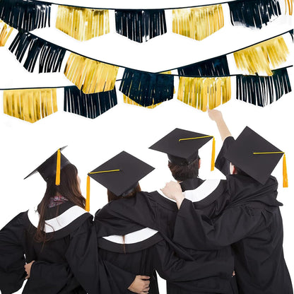 Black and Gold Tassel Banner Double Sided Metallic Fabric Pennant Bunting Flag Garland for