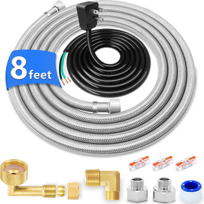 Dishwasher Installation Kit - 8 FT Stainless Steel Dishwasher Hose with 3/8" Compression