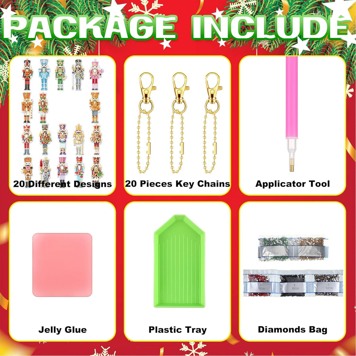 Tondiamo 20 Pcs Christmas Diamond Painting Keychain Kits 5d DIY Christmas Nutcracker Diamond Art