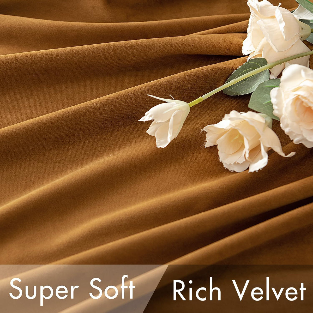 MIULEE Gold Brown Velvet Curtains 84 inches Long 2 Panels - Luxury Pinch Pleated Room Darkening
