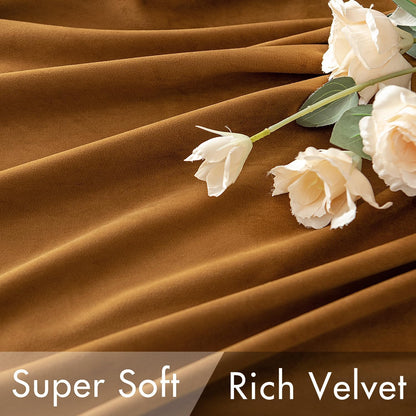 MIULEE Gold Brown Velvet Curtains 84 inches Long 2 Panels - Luxury Pinch Pleated Room Darkening