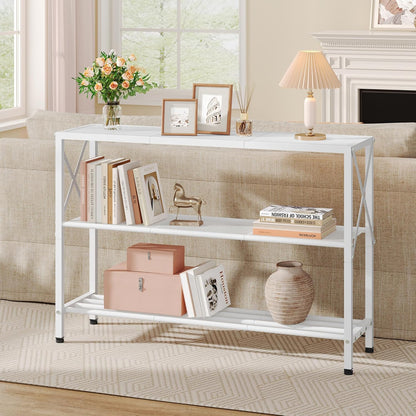 Hoctieon White Industrial Console Table, 3 Tier Entryway Tables, Hallway Desk, Narrow Sofa Tables