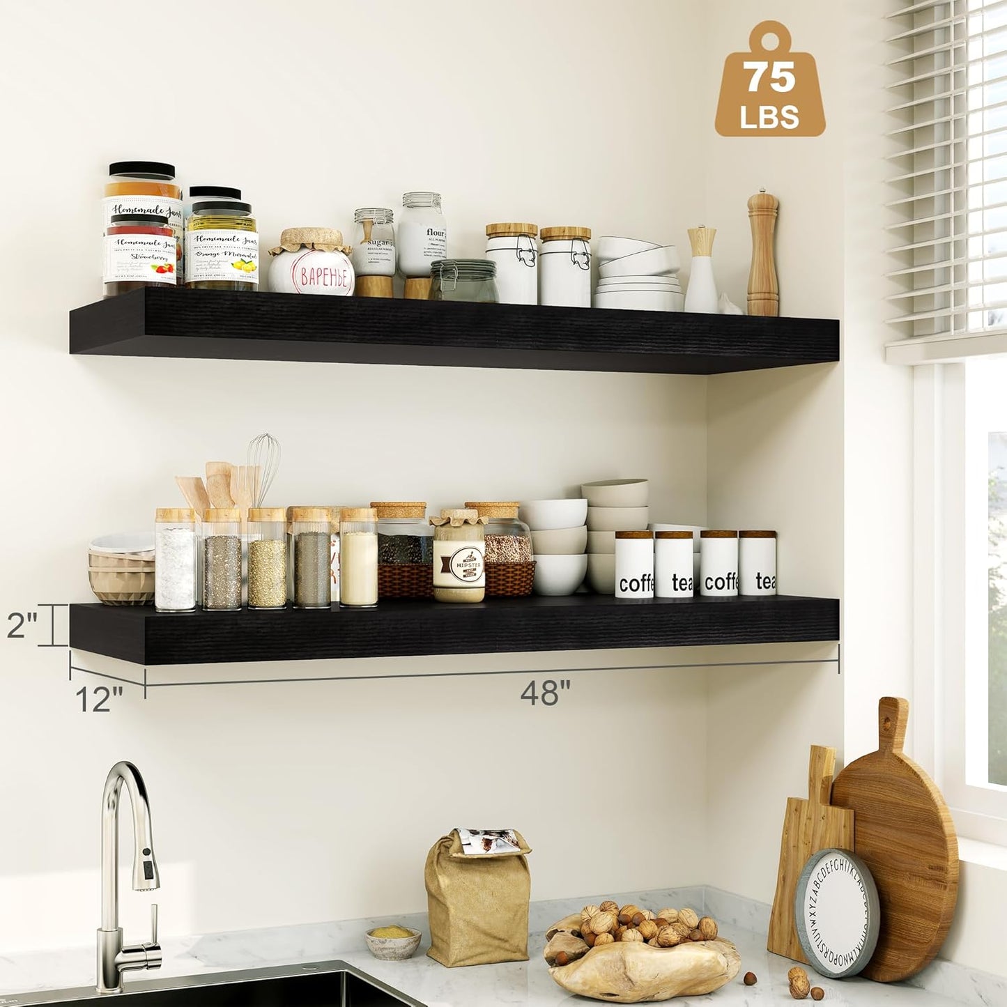 Heimlove Black Bathroom Shelves Floating Shelves for Wall Shelf Over Toilet Long Wall Mounted