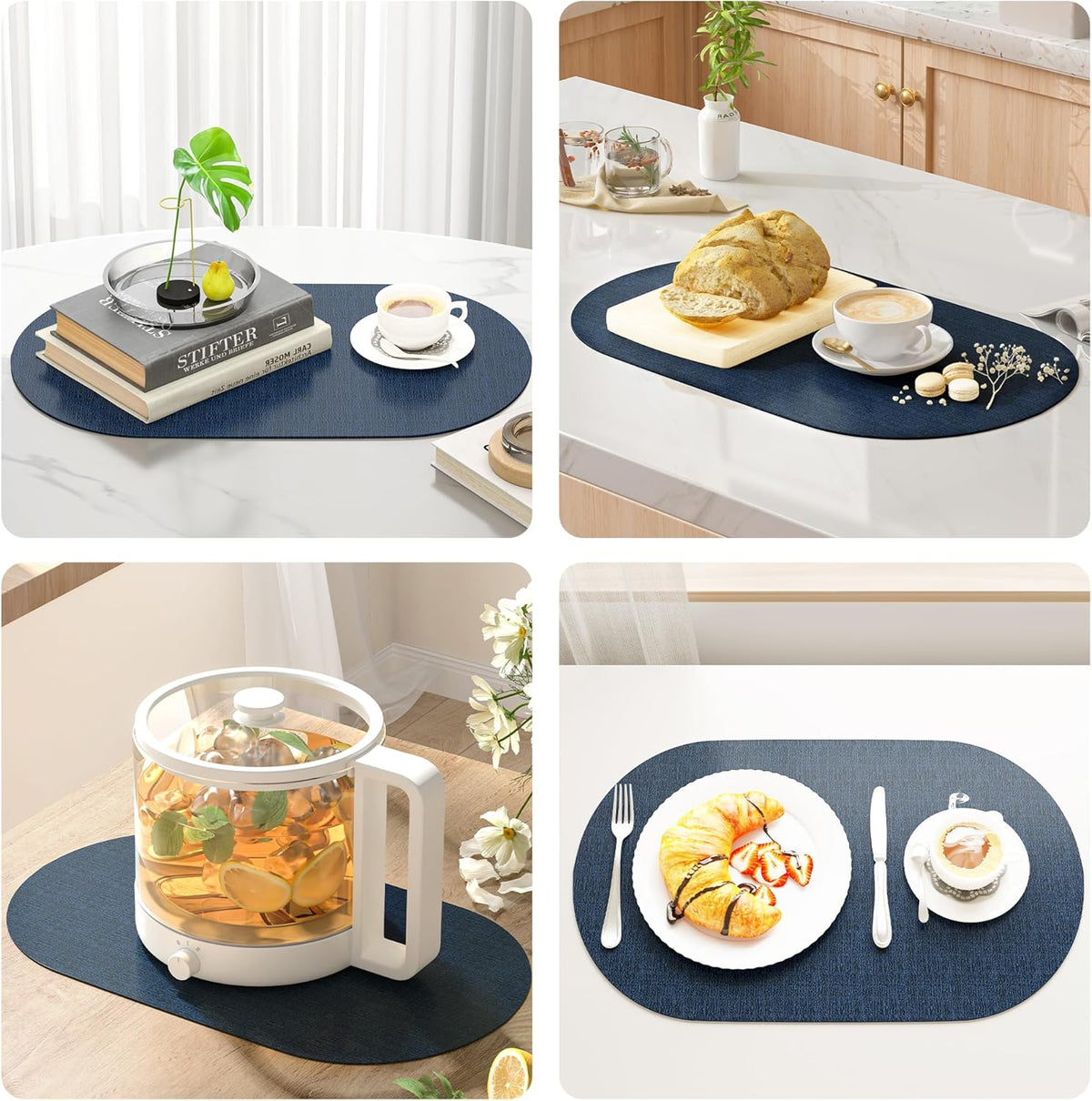 DOLOPL Large Placemats Set of 6, Oval Reversible Wipeable & Non-Slip Place Mats, Modern Faux