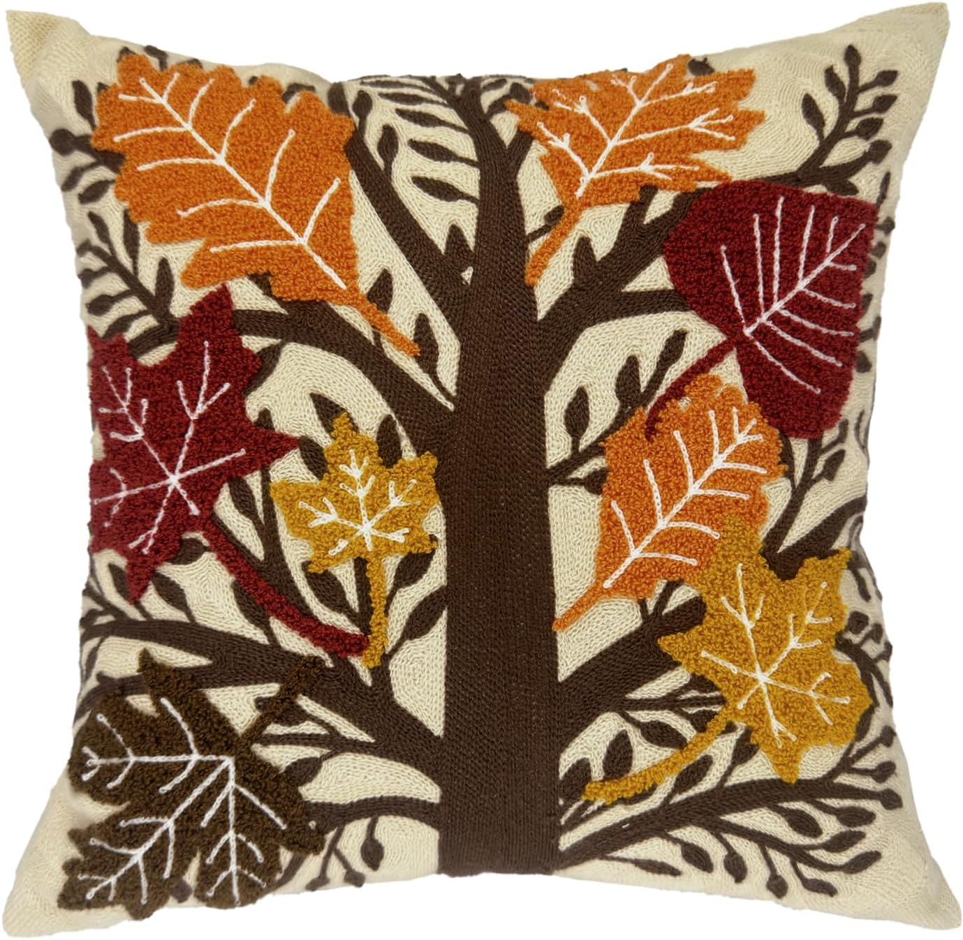 Alysheer Embroidered Fall Decorative Throw Pillow Cover 18"x 18", Boho Farmhouse Cottage Tufted