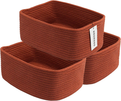 Small Woven Storage Baskets 12“X8”X5“ Decorative Rope Bins for Organizing Shelves, Closets, and