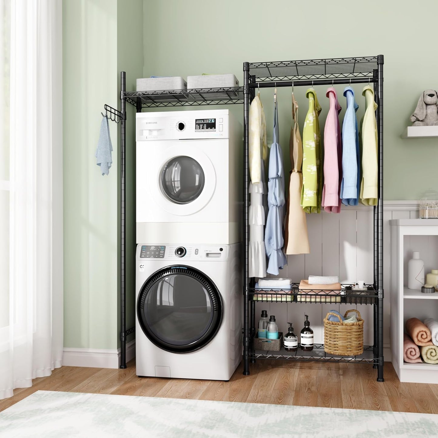 Over Washer and Dryer Shelves,Laundry Room Storage Organization Clothes Drying Rack,4 Tier