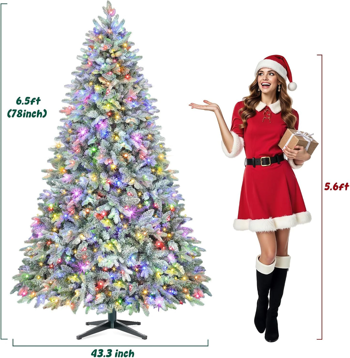 6.5FT Rotating Christmas Tree with Remote, Pre-Lit Artificial Green PE & PVC Xmas Tree, Multicolor