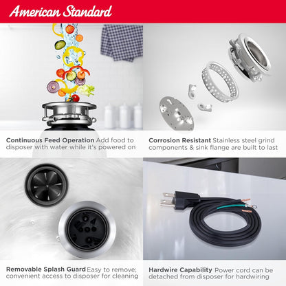 American Standard 10-US-AS-7 Garbage Disposal Anti-Jam Stainless Steel Food Waste Grinding System