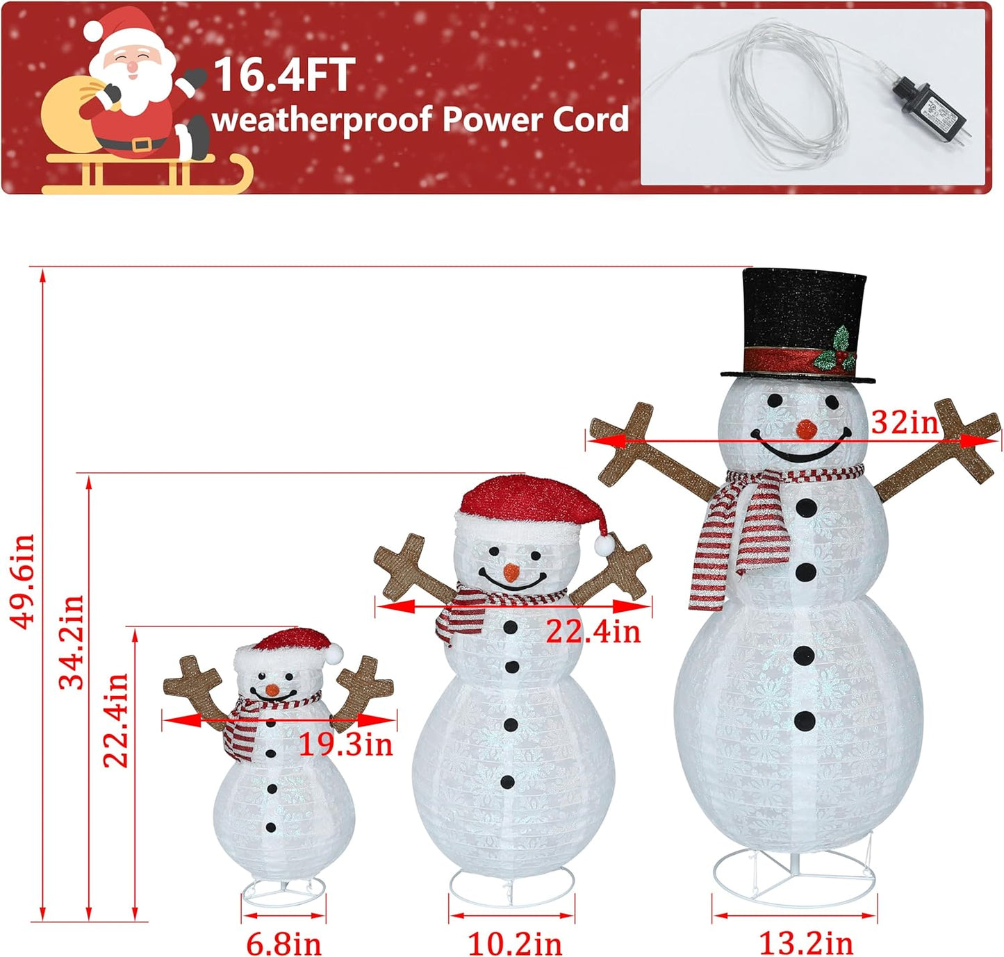4FT Pop-Up Snowman Family, Pre-Lit Holiday Decoration Sign with 270 LED Lights, Customized