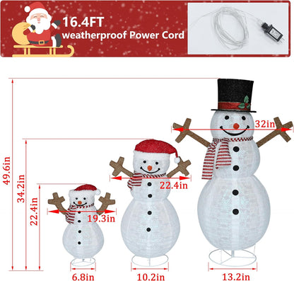 4FT Pop-Up Snowman Family, Pre-Lit Holiday Decoration Sign with 270 LED Lights, Customized
