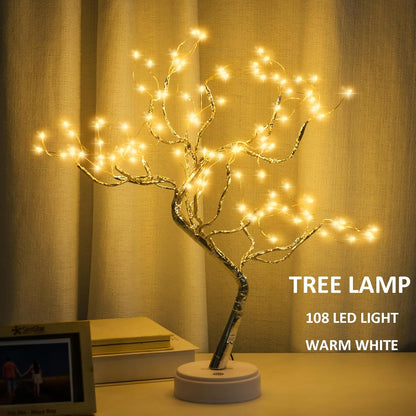 Room Decor, 20" 108 LED Tabletop Bonsai Tree Light, DIY Artificial Tree Lamp, Battery/USB Operated