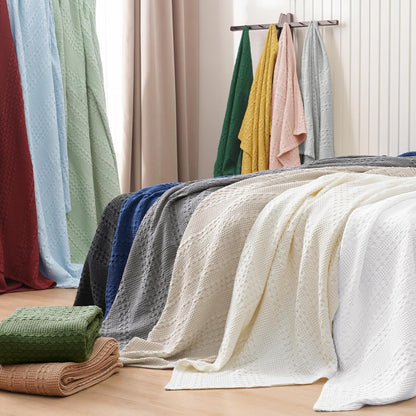 PHF 100% Cotton Waffle Weave Blanket King Size, Soft Lightweight Breathable Cozy Summer Blankets