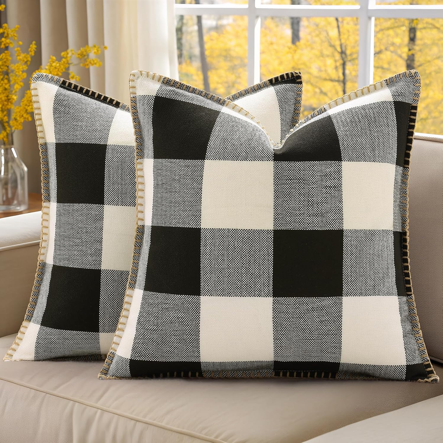 decorUhome Buffalo Plaid Check Throw Pillow Covers 16x16 Set of 2, Outdoor Decorative Farmhouse