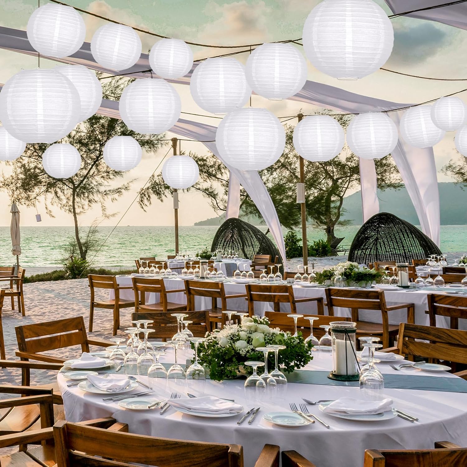 ADLKGG White Paper Lanterns Party Decorative, White Round Hanging Paper Lanterns Decorations for
