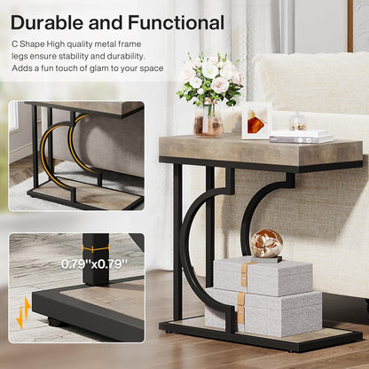 Tribesigns Narrow Side Table C Shaped End Table Modern Bedside Tables for Couch, Small Sofa