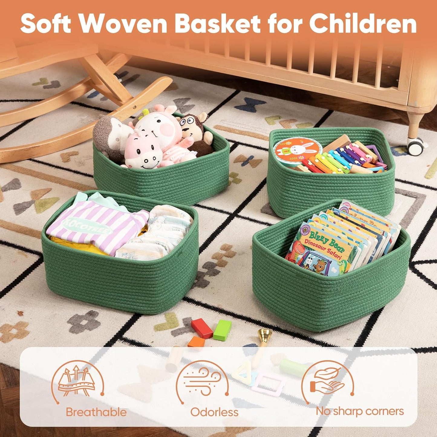 OIAHOMY 4 Pack 14.17*11.02*6.3IN Storage Baskets for Organizing Shelves, Woven Rope Baskets for