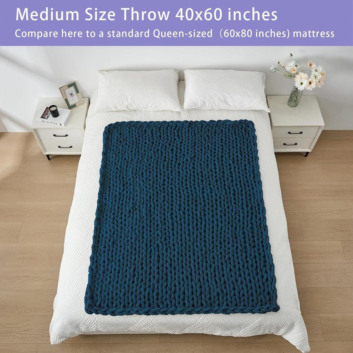 Bigacogo Chunky Knit Throw Blanket for Couch, 40x60 inches, 100% Hand Knitted with Thick Jumbo