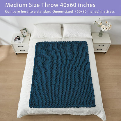 Bigacogo Chunky Knit Throw Blanket for Couch, 40x60 inches, 100% Hand Knitted with Thick Jumbo