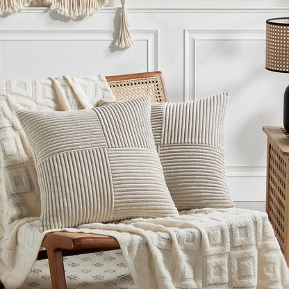 Fancy Homi 2 Packs Neutral Taupe Decorative Throw Pillow Covers 22x22 Inch for Living Room Couch