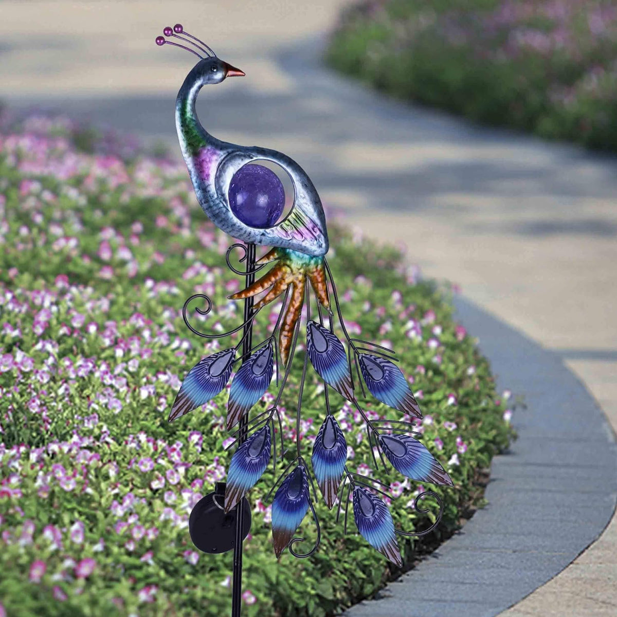 TERESA'S COLLECTIONS Solar Garden Lights Outdoor Garden Decor, Metal Peacock Decorations for Yard