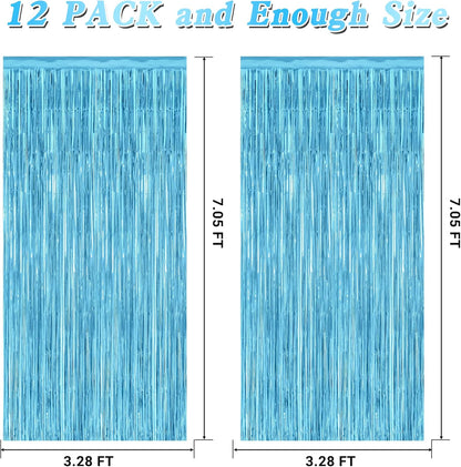 12 Pack Party Decorations, 3.28 FT x 7.05 FT Sky Blue Curtains, Metallic Party Streamers Photo