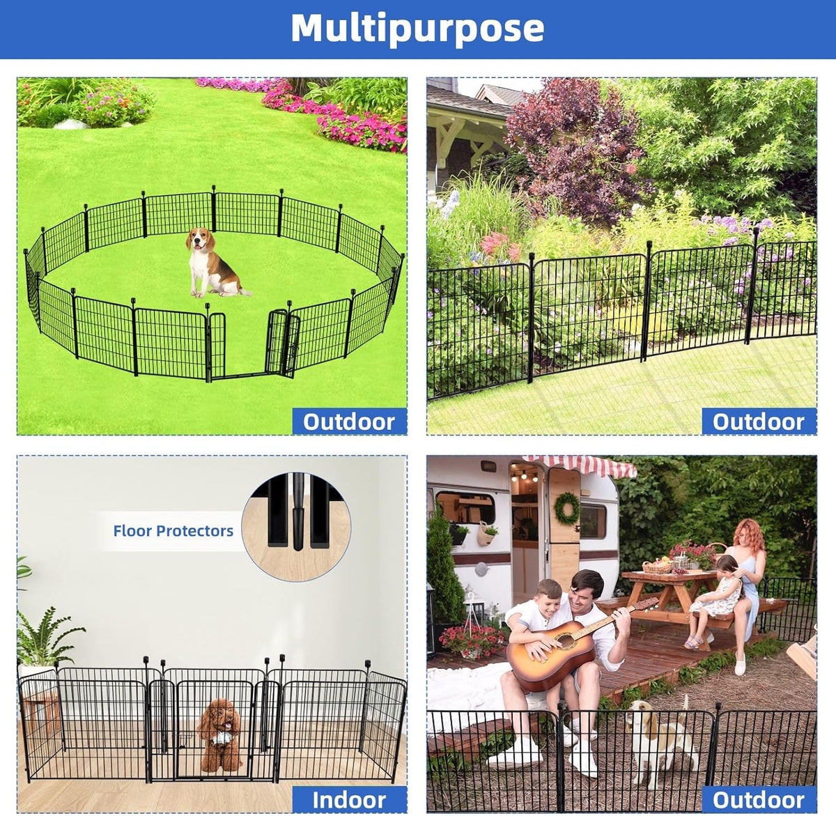 ADAVIN 24 in(H) Garden Fence with Gate, 14 Panels Heavy Duty Iron Metal Animal Barrier Fence