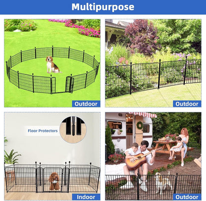 ADAVIN 24 in(H) Garden Fence with Gate, 14 Panels Heavy Duty Iron Metal Animal Barrier Fence