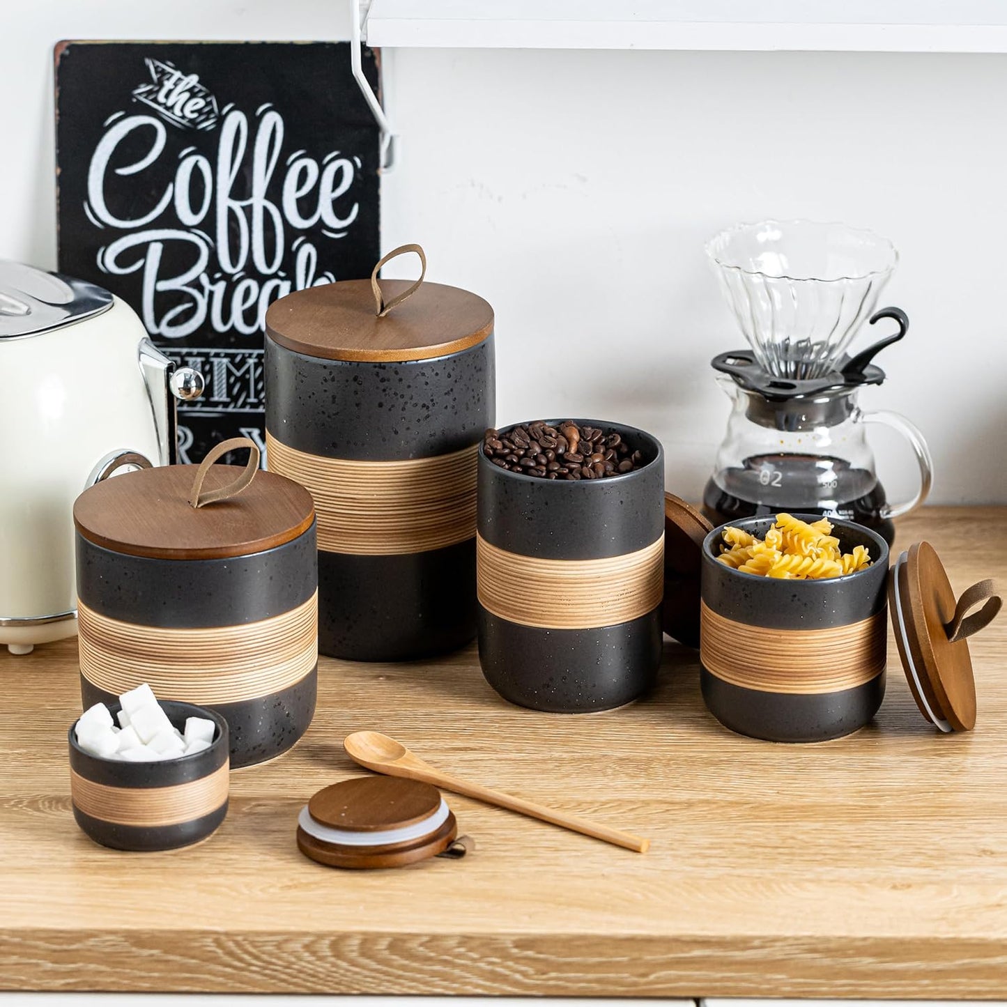 Small Ceramic Jar with Lid, Coffee Container Kitchen Food Storage Jars for Spice Sugar Tea Bag