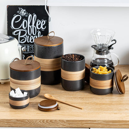 Small Ceramic Jar with Lid, Coffee Container Kitchen Food Storage Jars for Spice Sugar Tea Bag