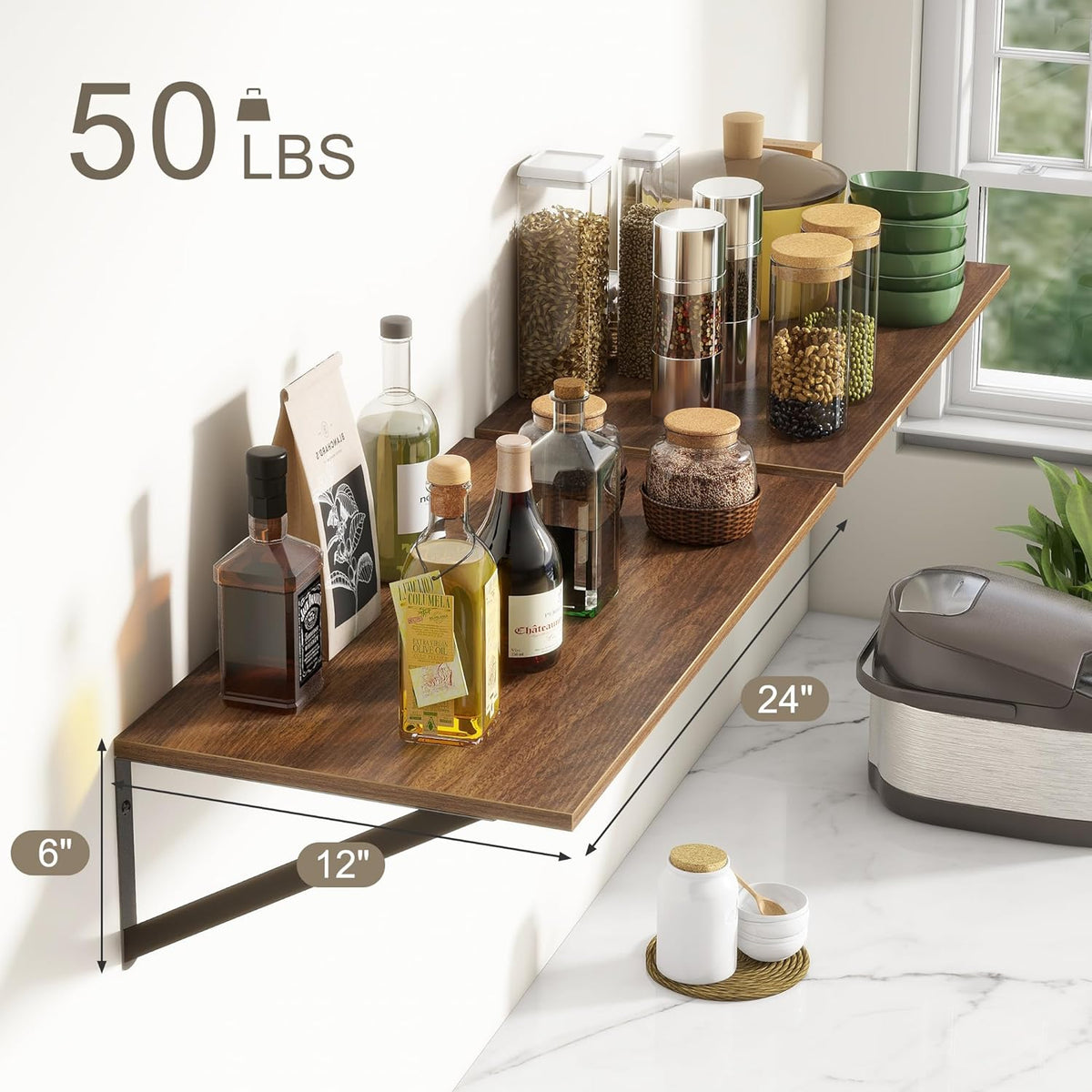 Deep Floating Shelves, 12 Inch Deep Floating Shelves for Wall, 24"W x 12"D Wall Shelves for Books