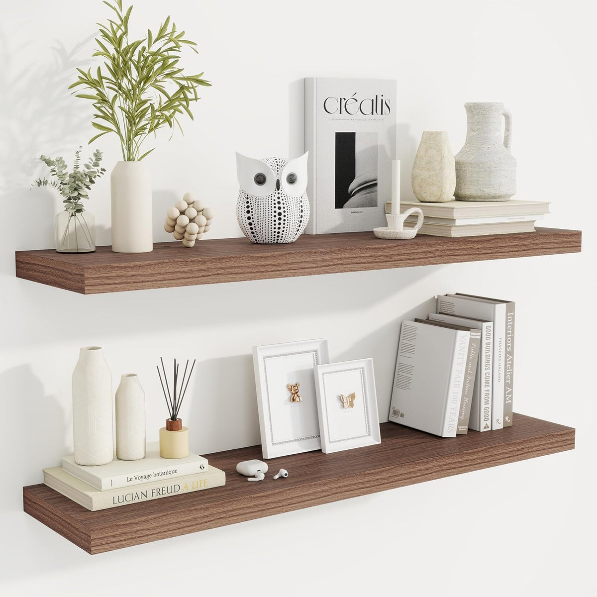 Fun Memories 40" Rustic Wood Floating Shelves with Invisible Brackets for Storage & Decor, Deep