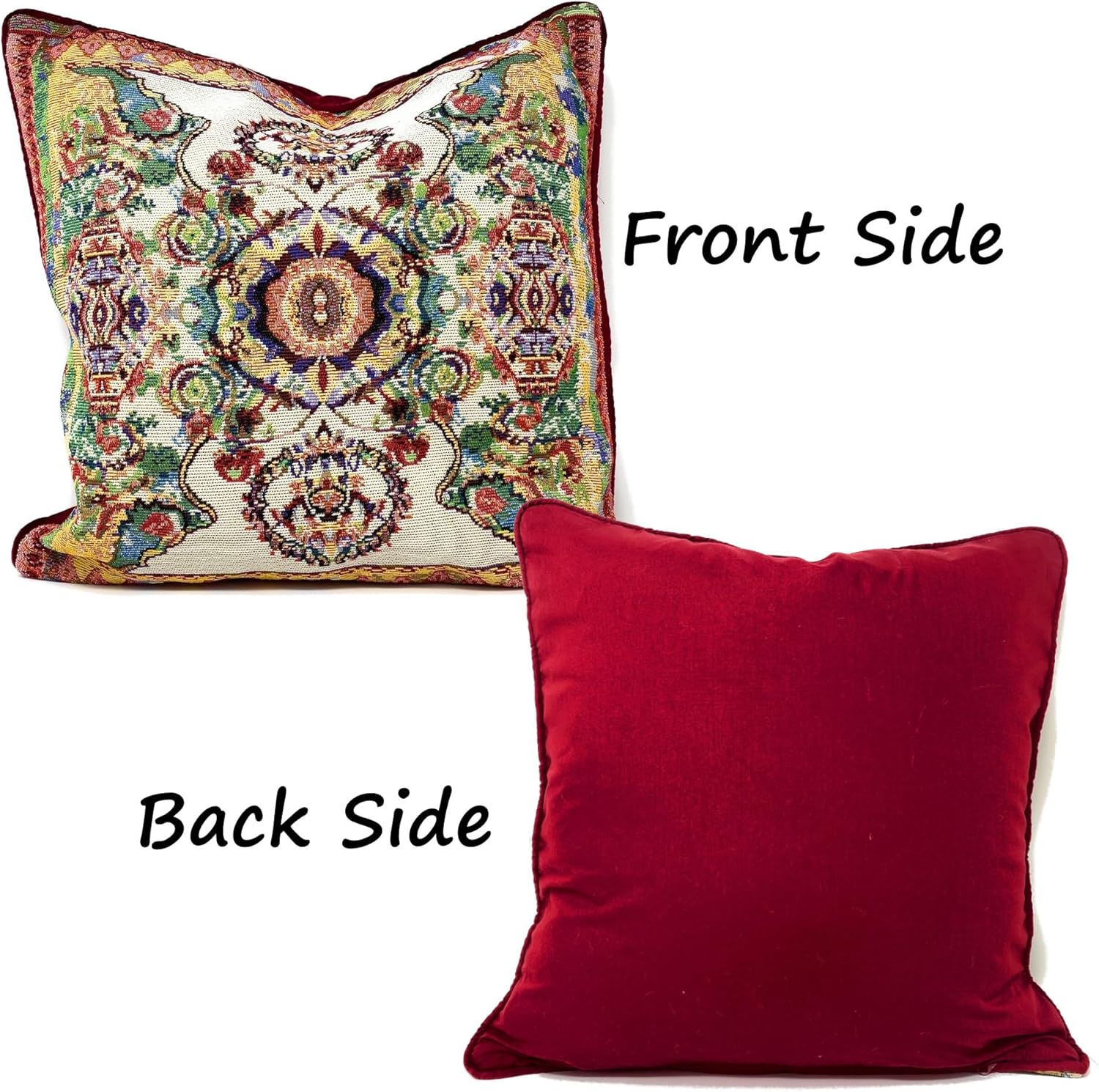 Tache Cushion Cover 18x18 Rococo Elegant Ornate Ivory Colorful Paisley Cotton Linen Tapestry Woven
