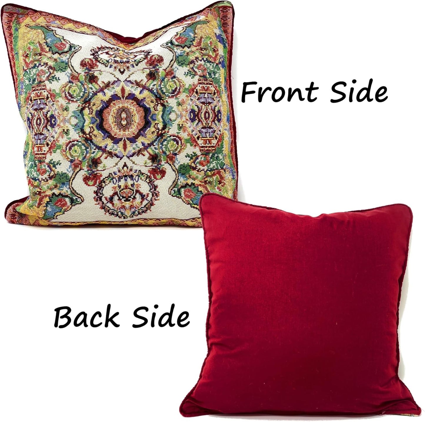 Tache Rococo Elegant Ornate Ivory Colorful Paisley Cotton Linen 18x18 Tapestry Woven Cushion Throw