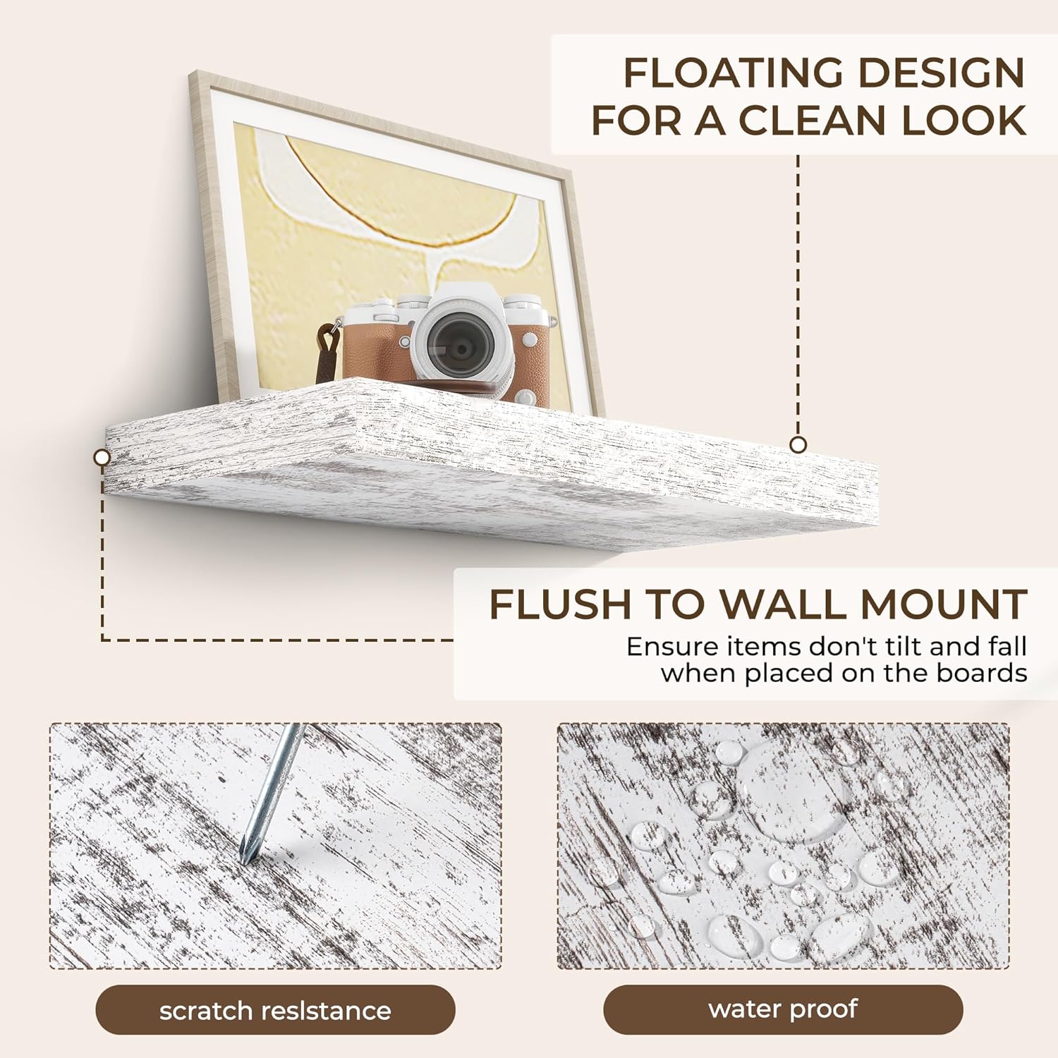 RICHFOCUS 24Inch Floating Shelves for Wall 2 Pack Shelves for Bedroom|Kitchen|Bathroom Wall Mounted