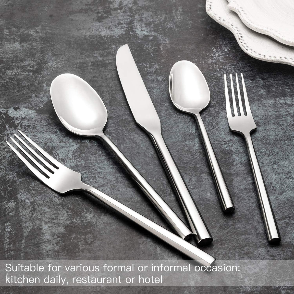 Silverware Set Flatware Set 40 Pieces Stainless Steel Cutlery Set Hexagonal Pattern Mirror Finished