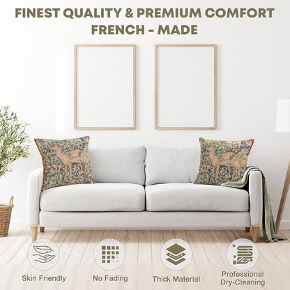 Charlotte Home Furnishings Decorative Tapestry Pillow Cover 14x14 in, Green Two Does Couch Throw