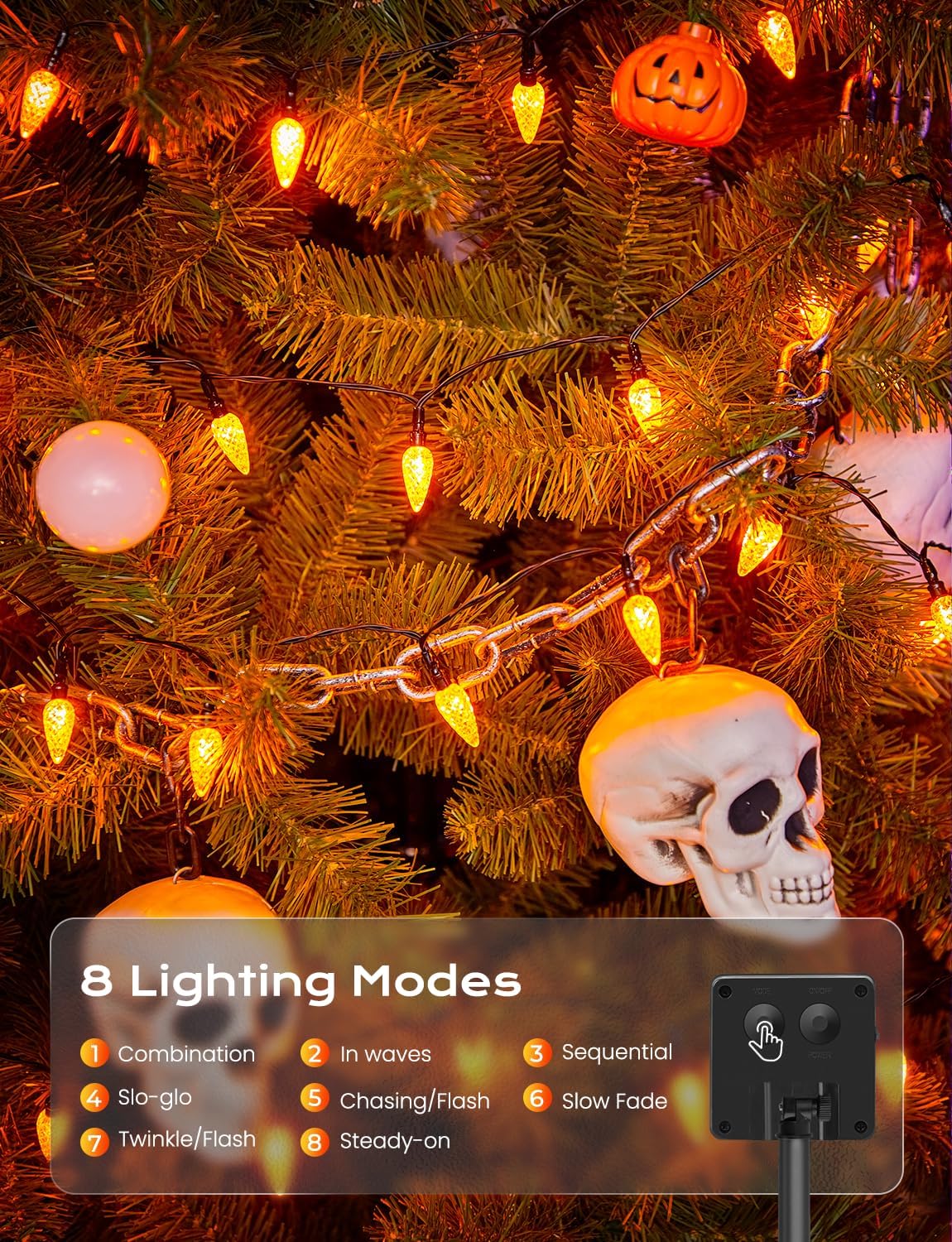 Brightown Solar Operated C6 Halloween Outdoor Lights, 22.64ft 50 LEDs Orange Halloween Lights