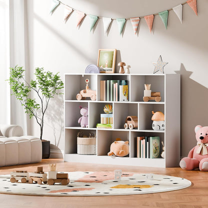 Cozy Castle White Bookshelf, 3-Tier Open Shelf Bookcase, 10 Cube Storage Organizer with Anti-Tilt