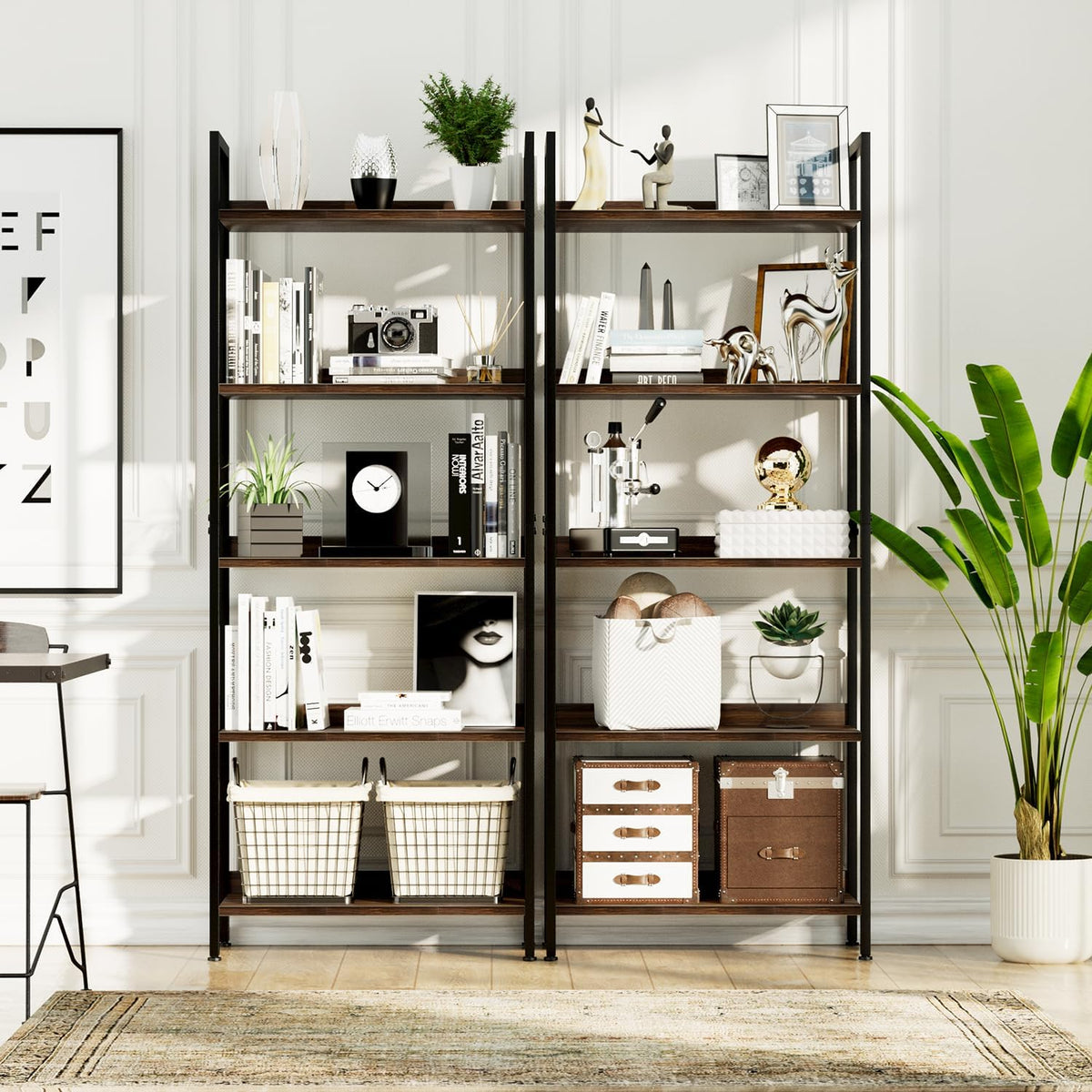 NUMENN Bookshelf, 5 Tier Bookshelves, Home Office Bookcase Shelf Storage Organizer, Free Standing