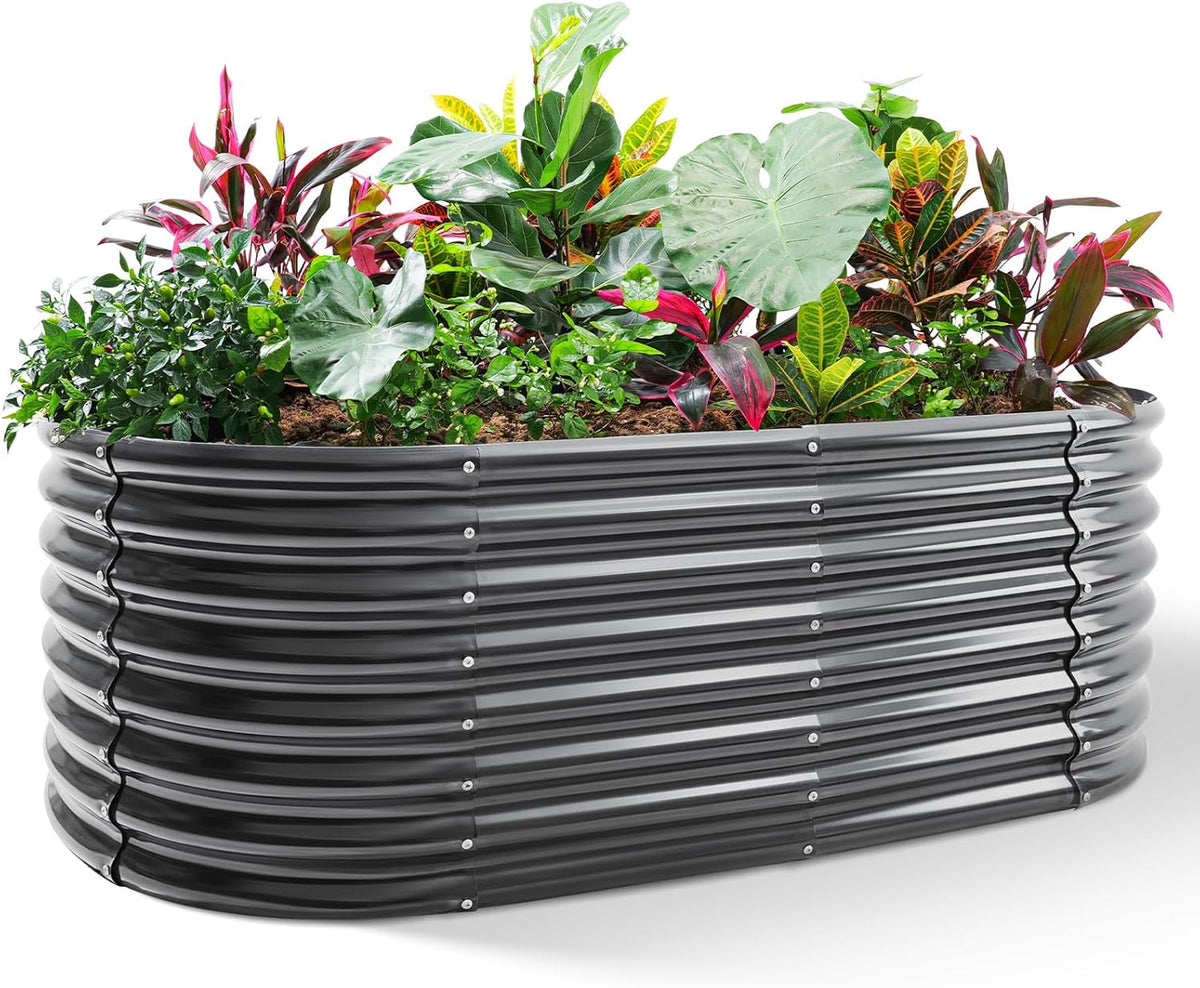 Land Guard Galvanized Planter Raised Beds, 6×3×2ft Galvanized Water Trough, Keyhole Raised Garden