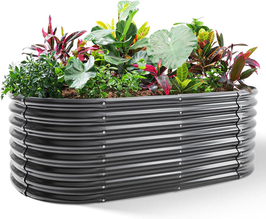 Land Guard Galvanized Planter Raised Beds, 6×3×2ft Galvanized Water Trough, Keyhole Raised Garden