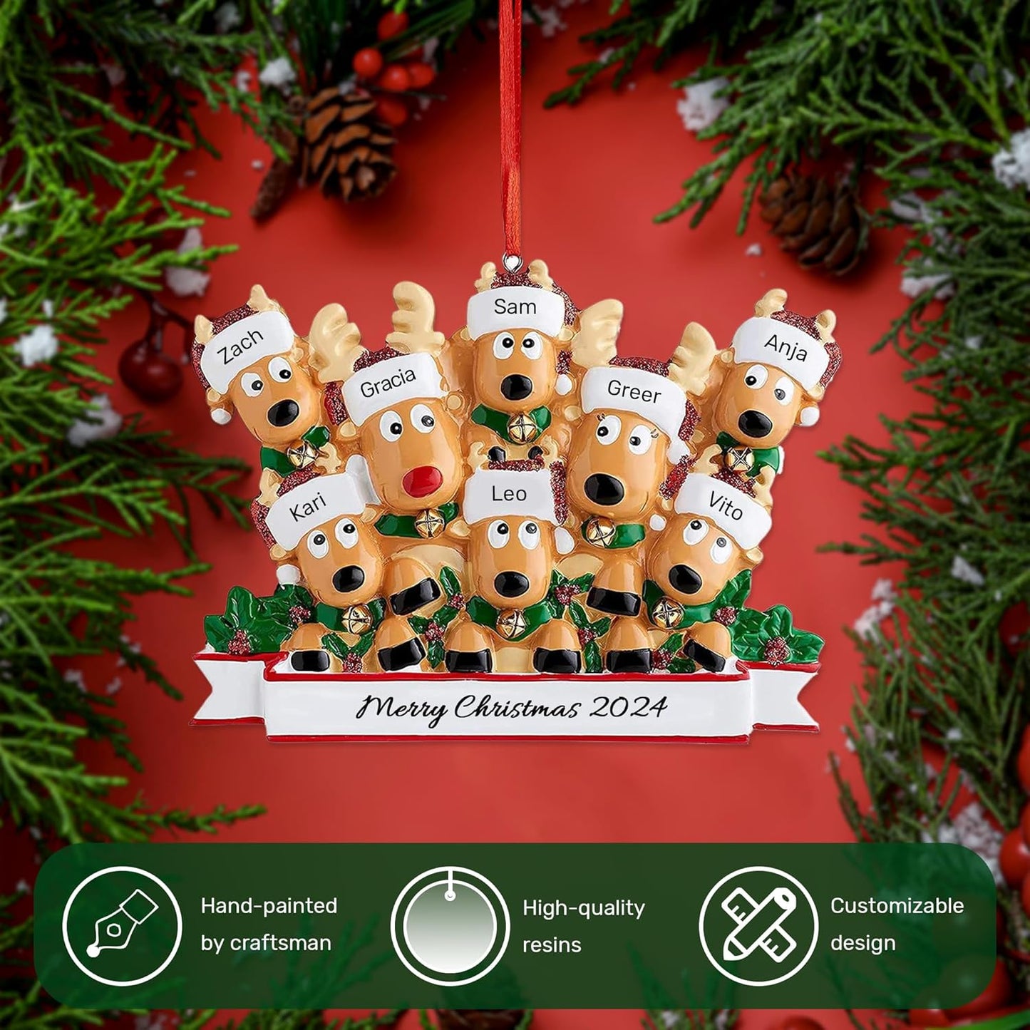 Personalized Christmas Ornaments 2025, Custom Reindeer Family Ornaments for Trees with Names
