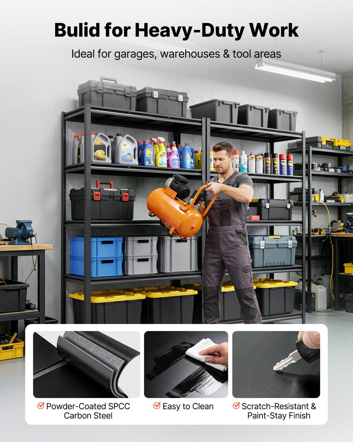 VEVOR Garage Shelving, 5-Tier Adjustable Storage Shelves, 3000 lbs Heavy Duty Garage Shelves, Metal