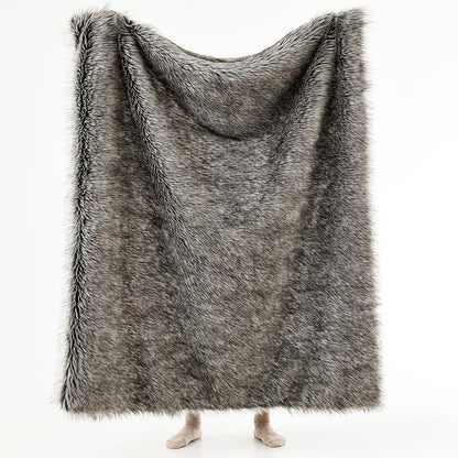 HORIMOTE HOME Luxury Plush Faux Fur Throw Blanket, Long Pile Grey with Black Tipped Blanket, Super