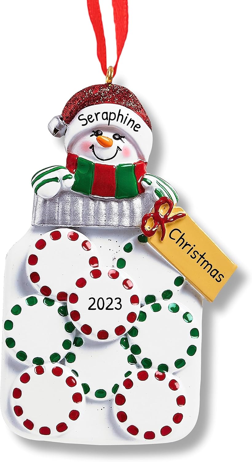 Ornaments by Elves - Personalized Family of 8 Mason Jar Snowman Christmas Ornaments 2024 - Snowman