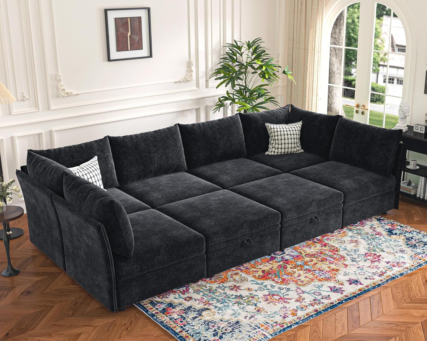 136.4" Oversized Modular Sectional Sleeper Sofa Bed, U Shaped Convertible Couch with Movable